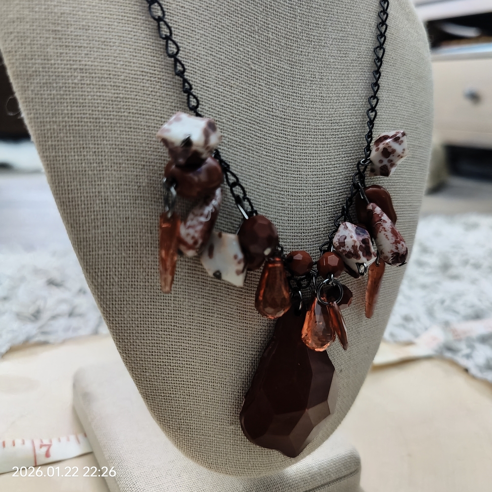 Chic Brown and Black Beaded Necklace